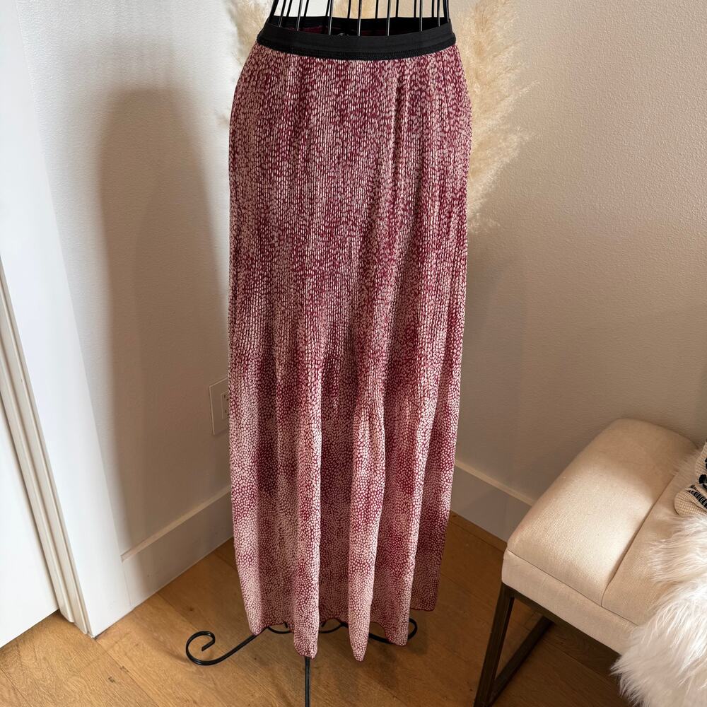 Nordstrom Bobeau Red Cream Micro Pleated Sheer Maxi Skirt XS Western/Boho